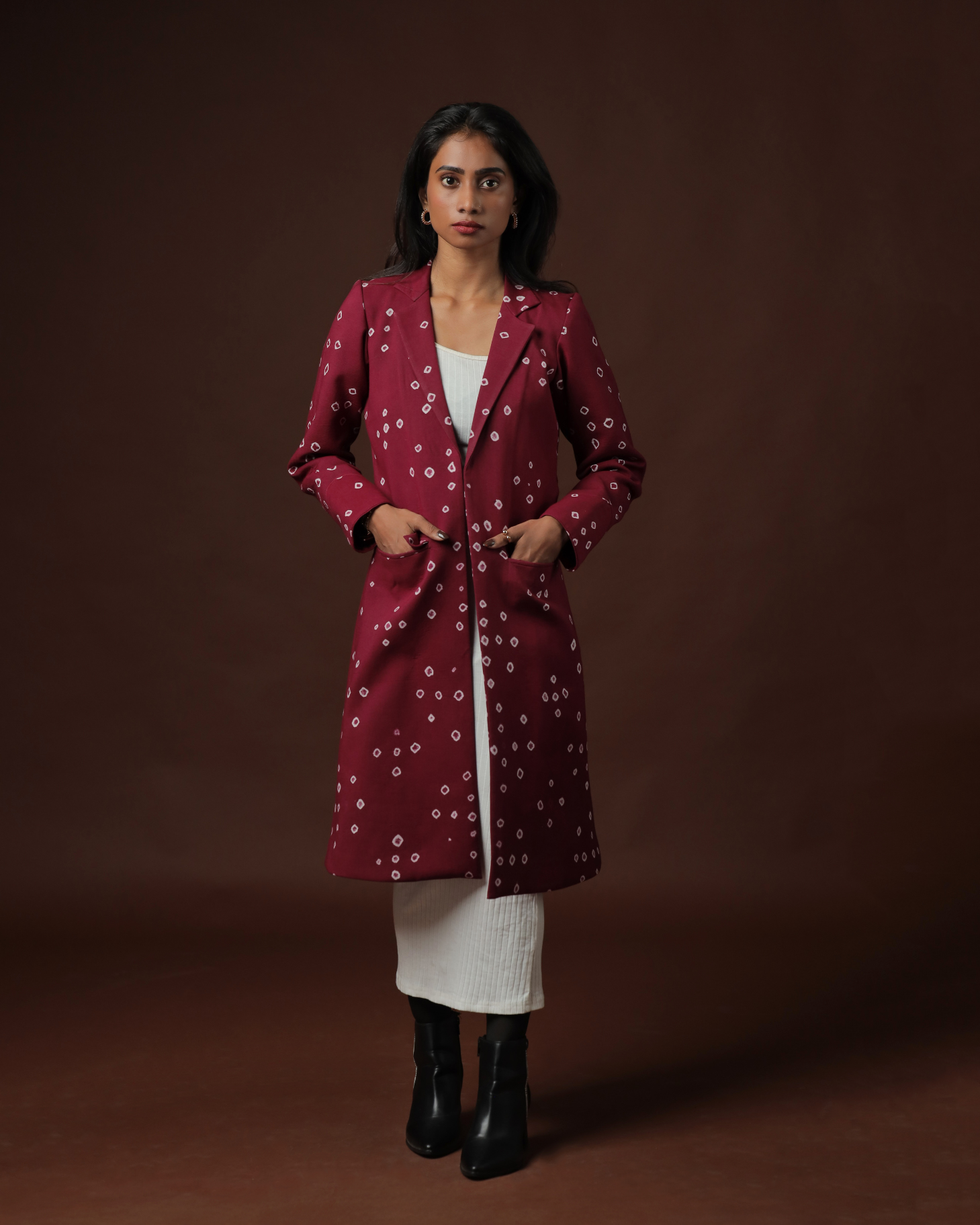 Arohana Sungudi Classic Trench Coat
