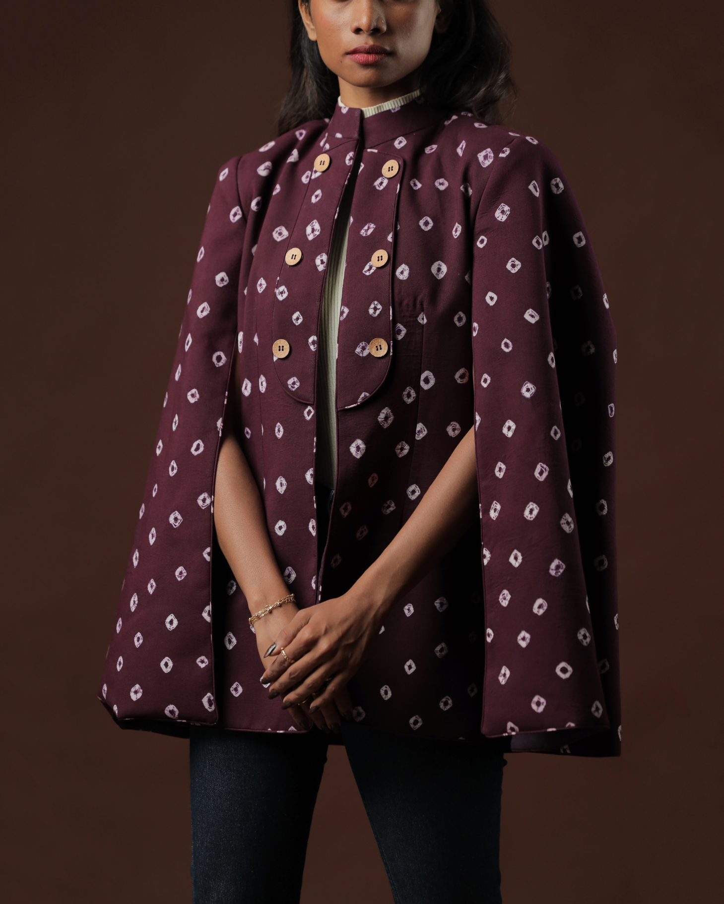 Avarohana Sungudi Open Sleeve Cape Blazer