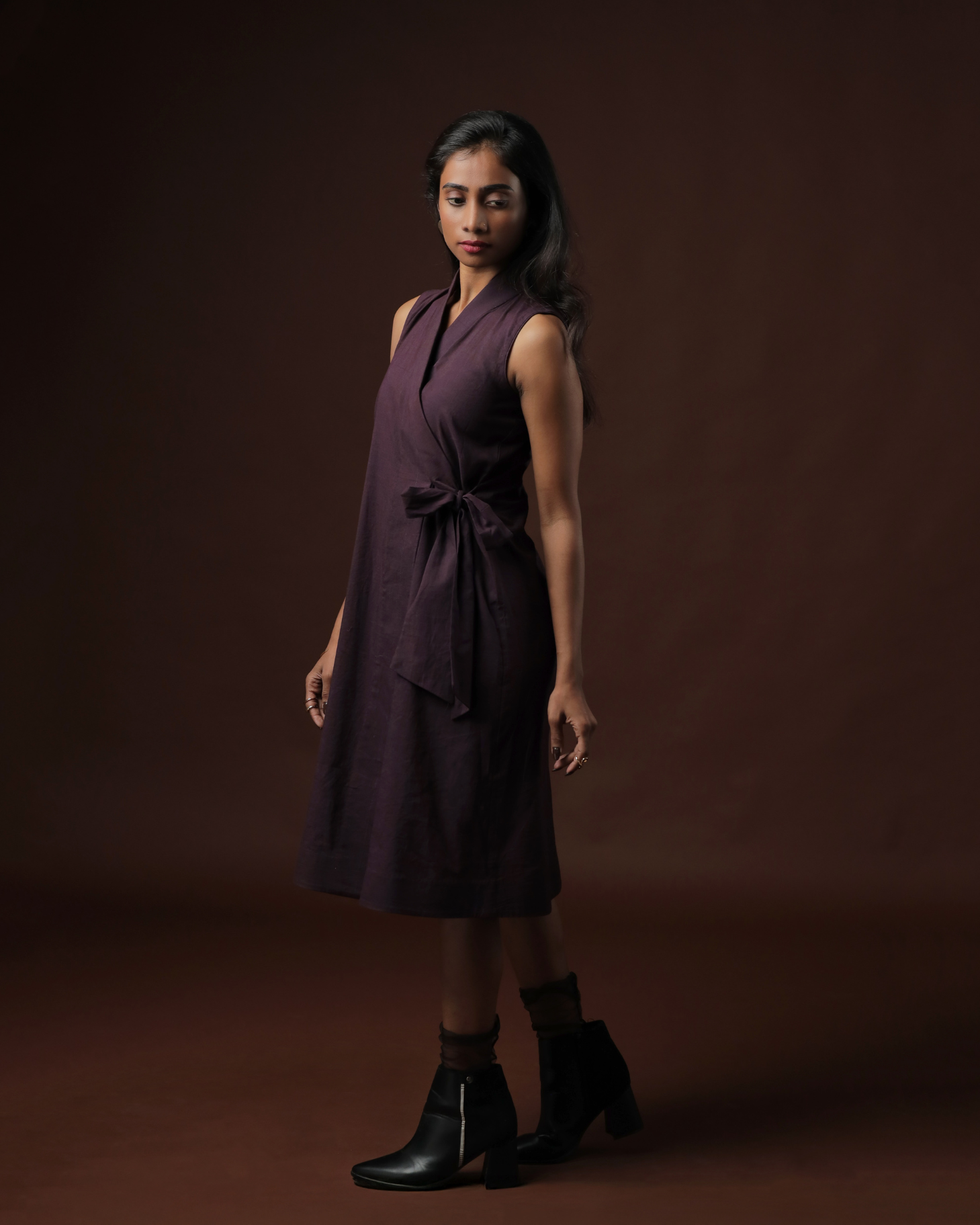 Raga Wrap Dress With Wine Sungudi Trench Coat