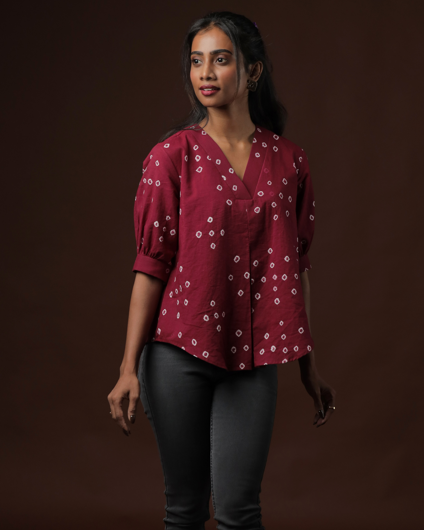 Arohana Sungudi Back Button Top