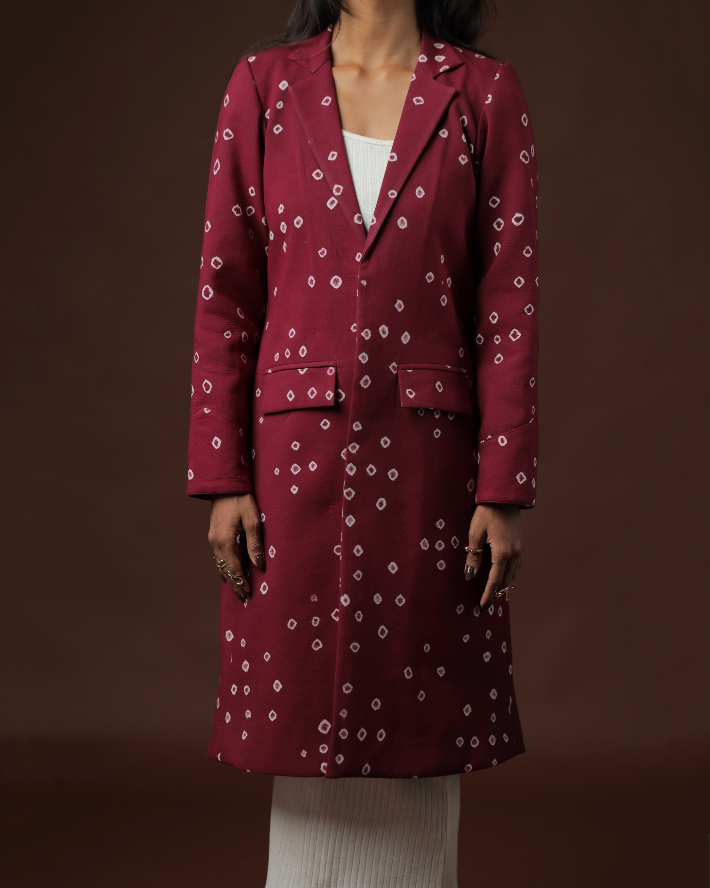 Raga Wrap Dress With Wine Sungudi Trench Coat