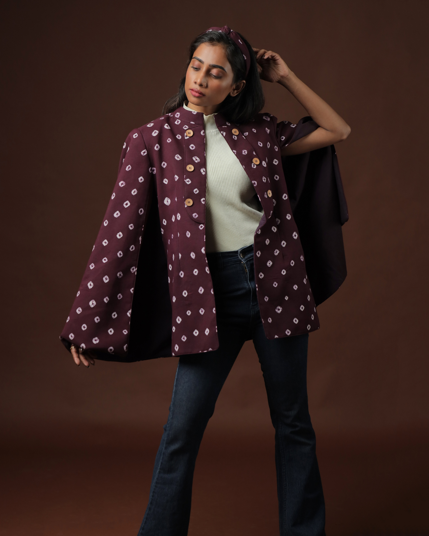 Avarohana Sungudi Open Sleeve Cape Blazer