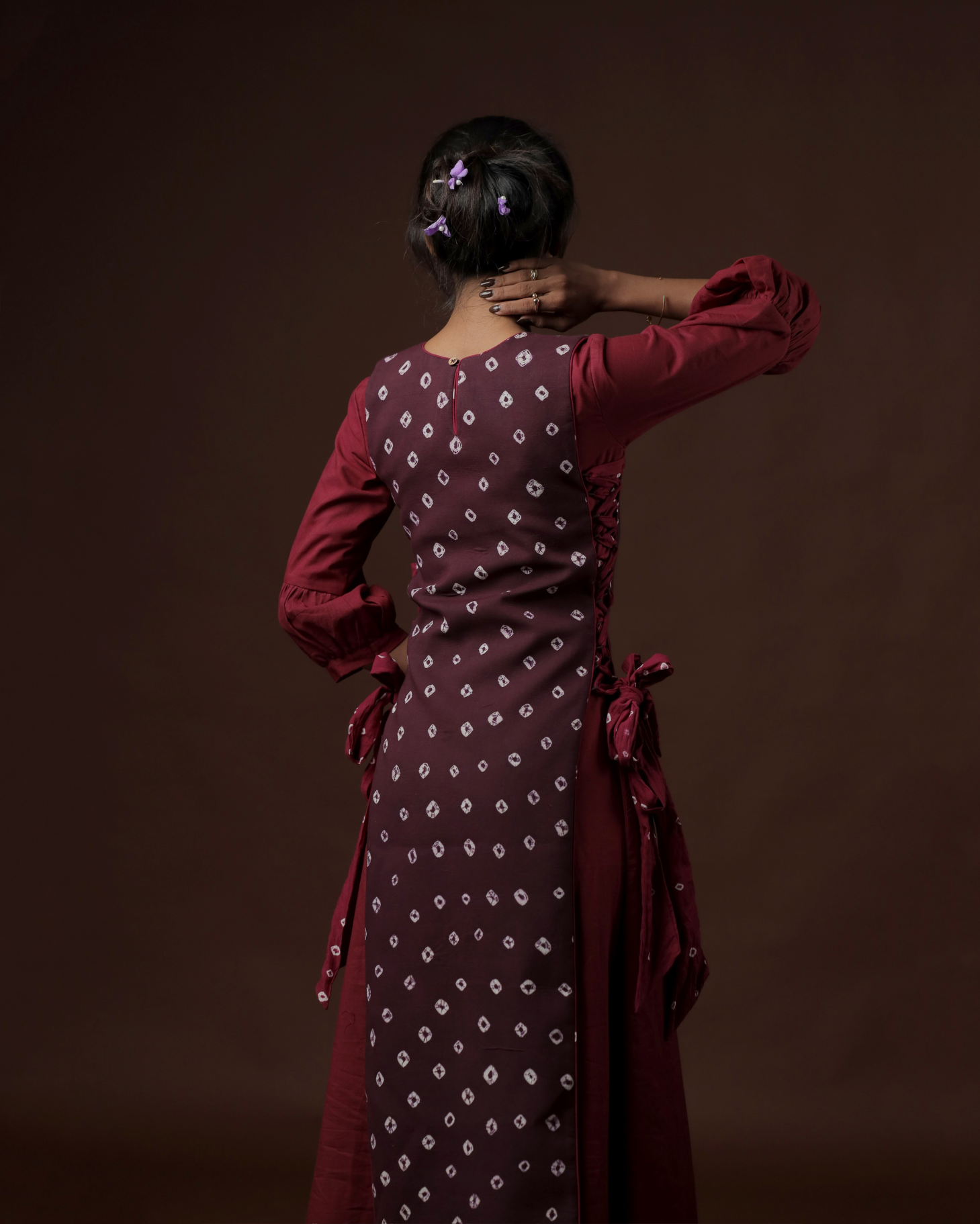 Raga A-line Peasant Dress With Plum Longline Sungudi Panel Vest