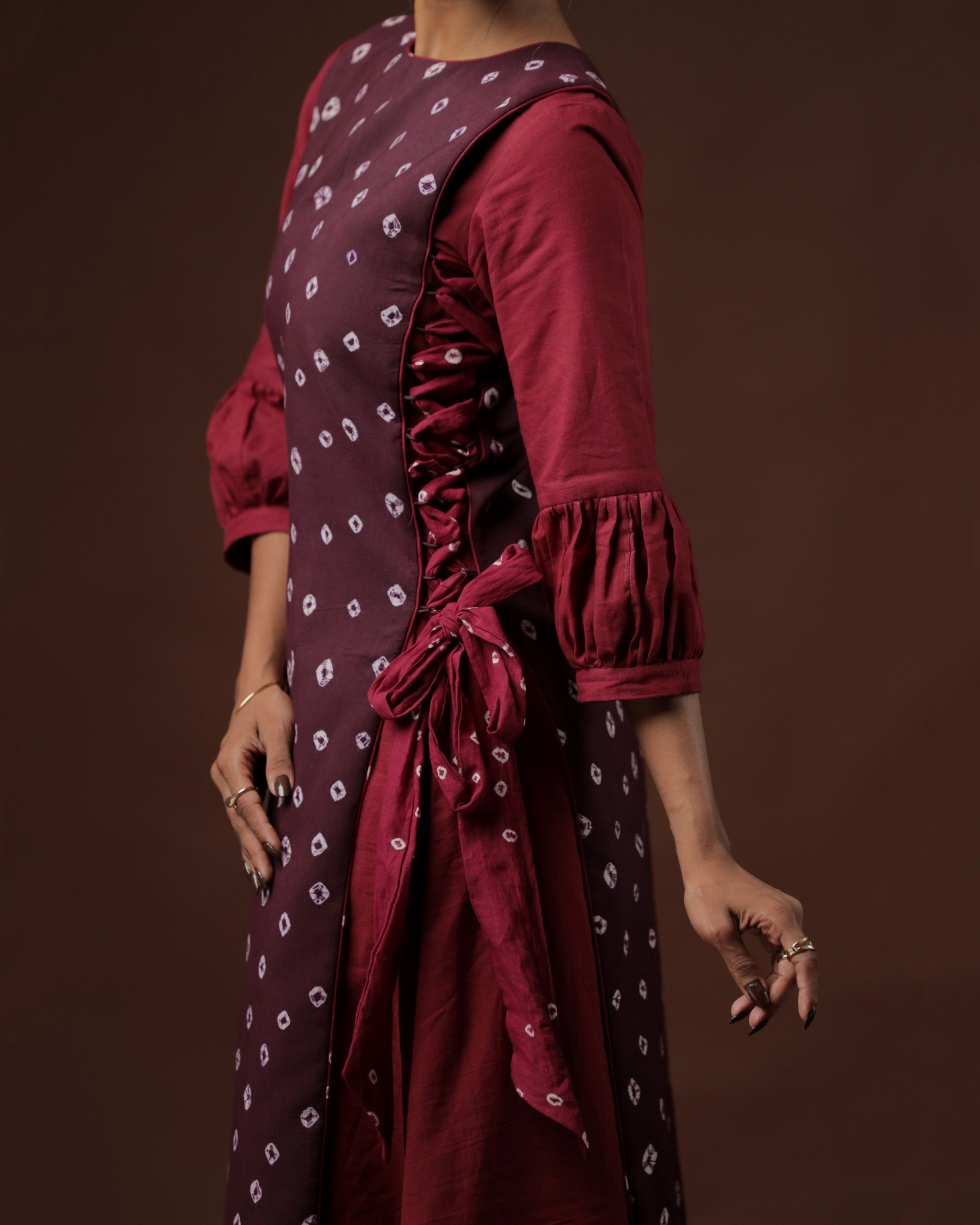 Raga A-line Peasant Dress With Plum Longline Sungudi Panel Vest