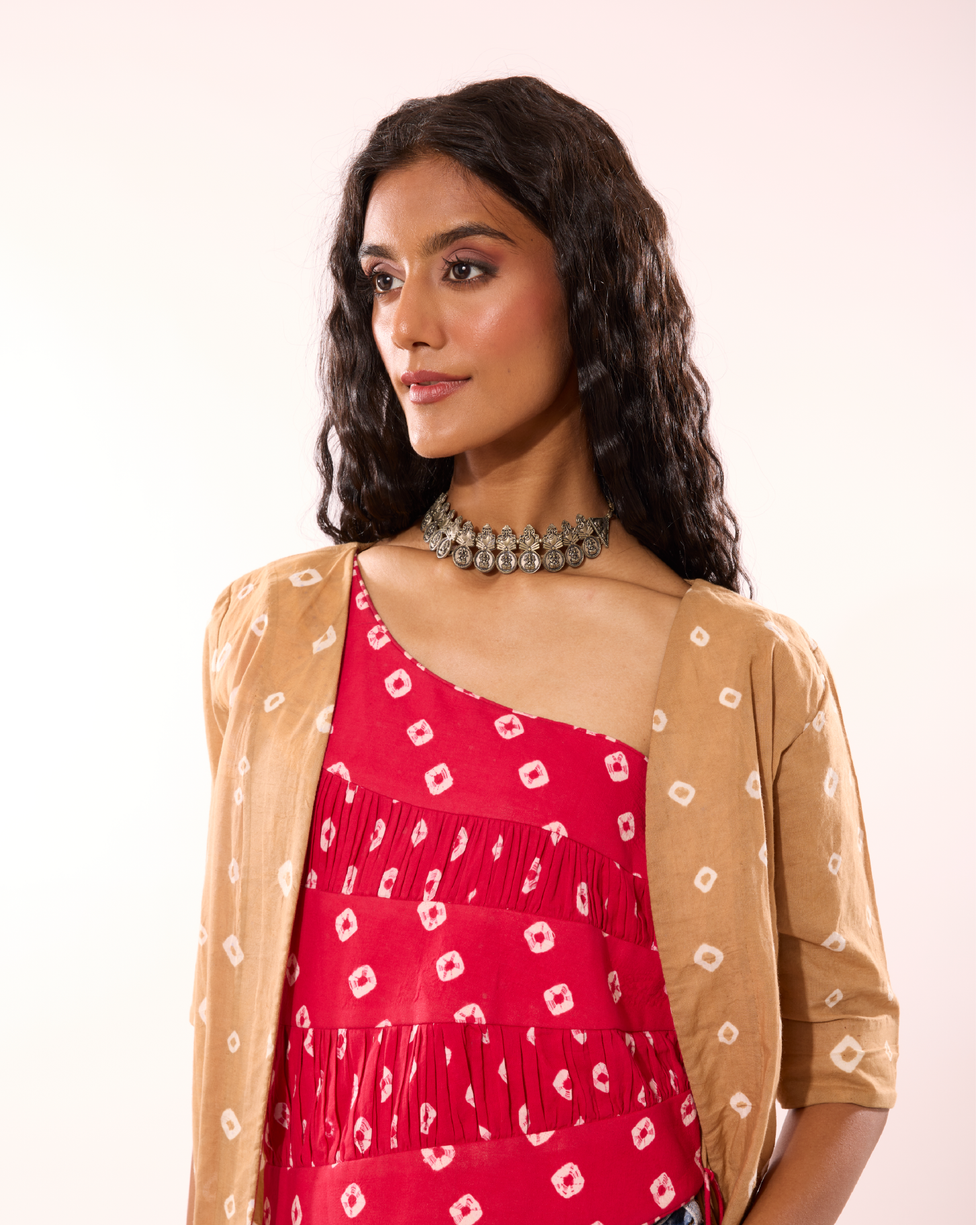 Vanji Sungudi Jacket With Attached One Shoulder Top