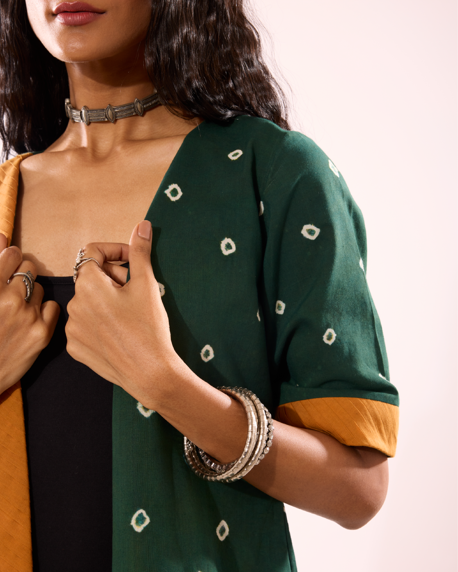 Vaagai Sungudi One-Side Pleated Jacket