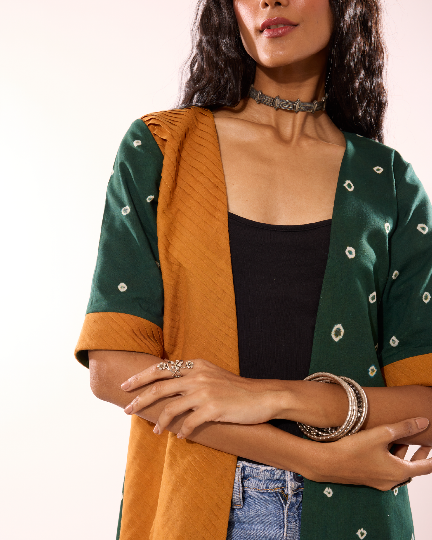 Vaagai Sungudi One-Side Pleated Jacket