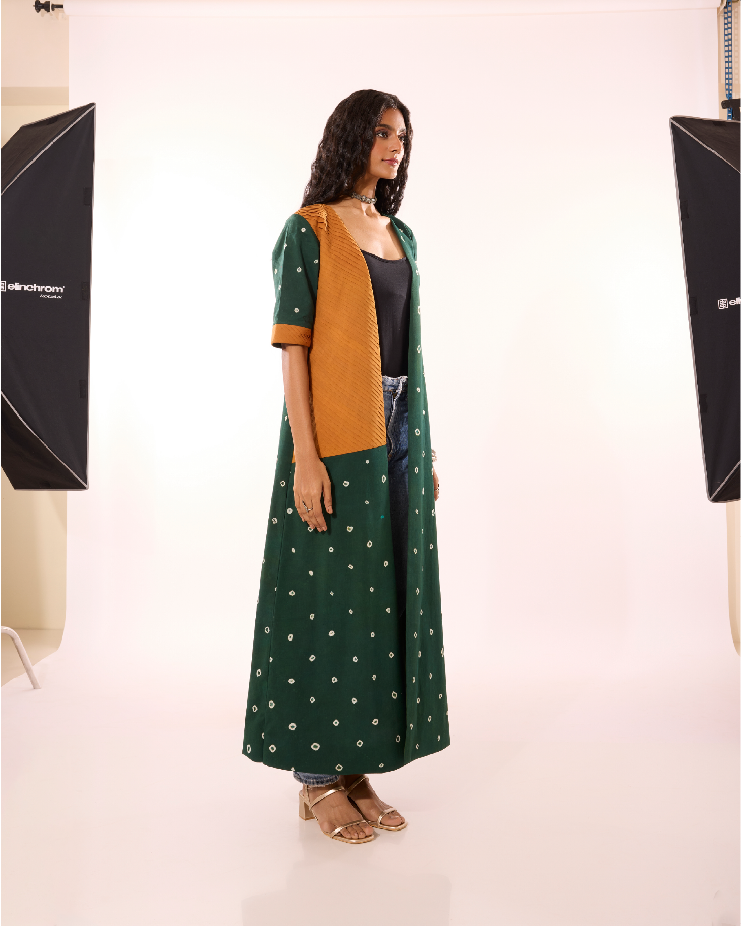 Vaagai Sungudi One-Side Pleated Jacket
