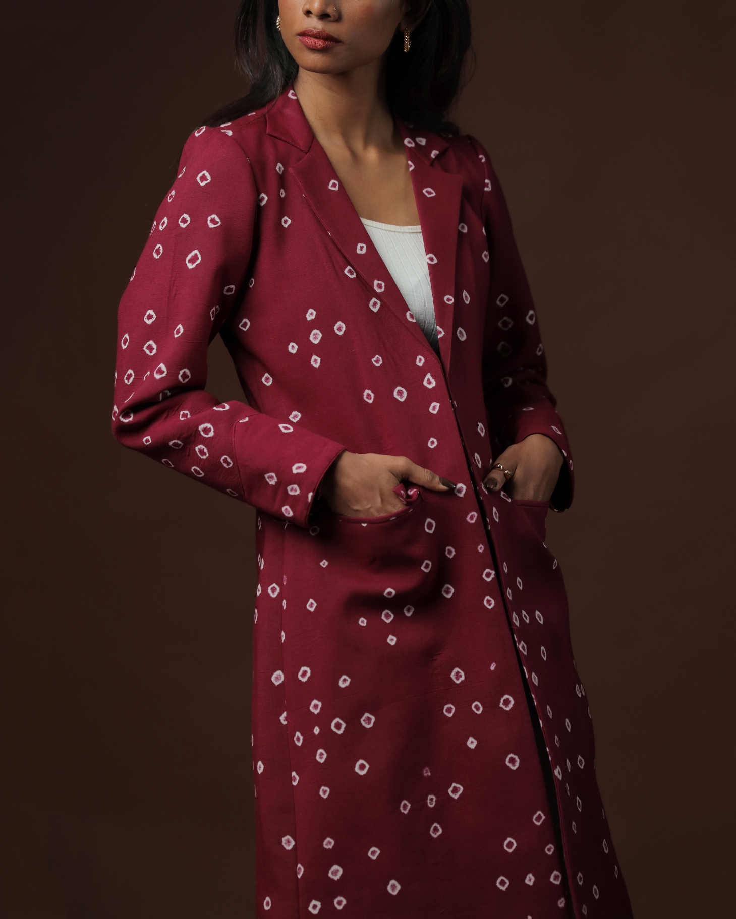 Arohana Sungudi Classic Trench Coat