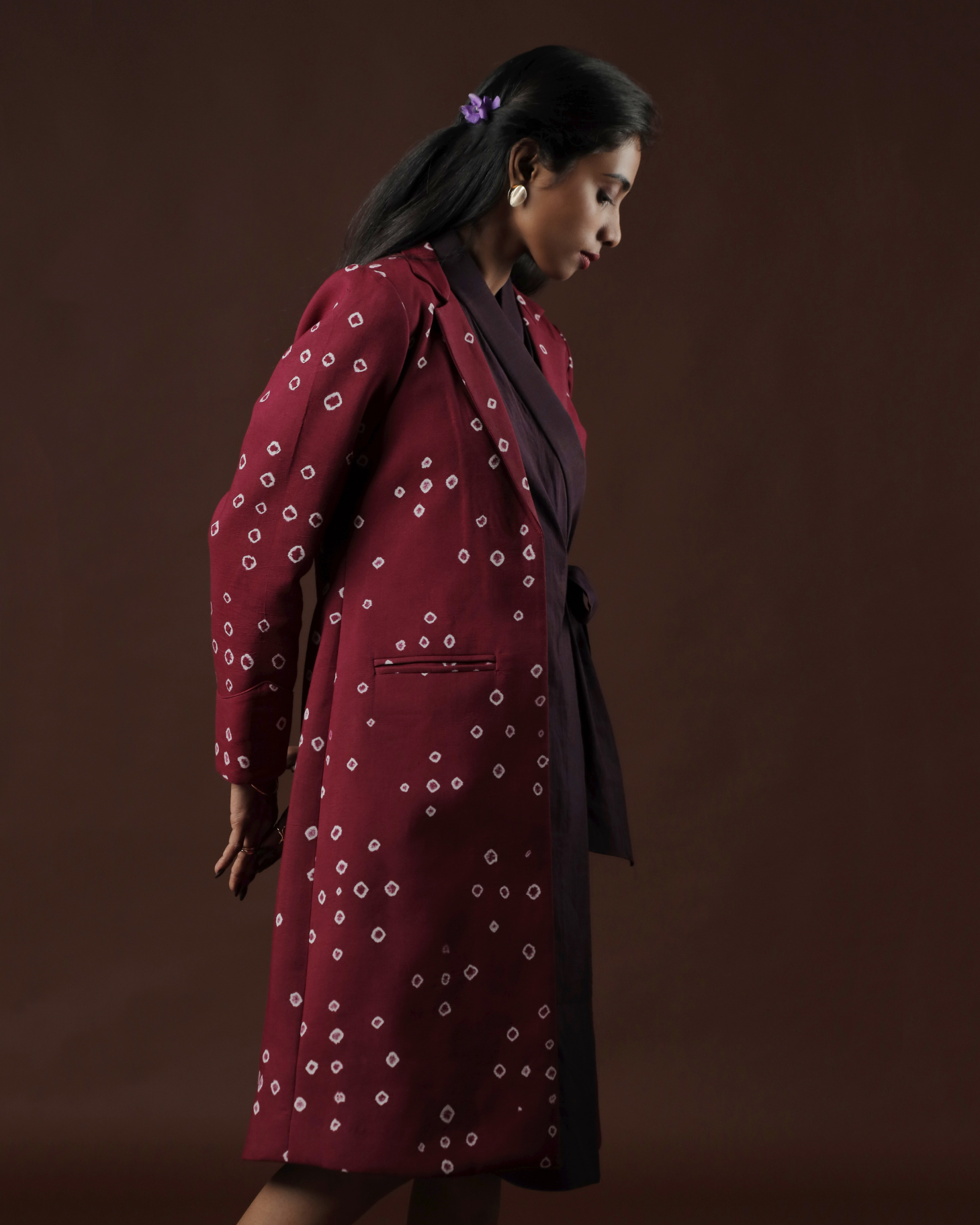 Raga Wrap Dress With Wine Sungudi Trench Coat