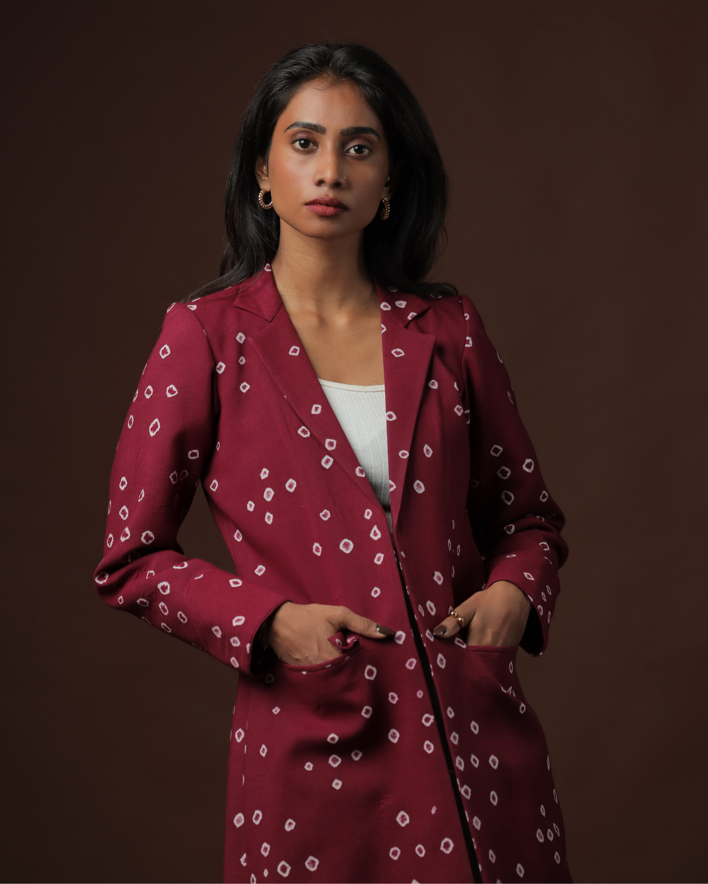 Arohana Sungudi Classic Trench Coat