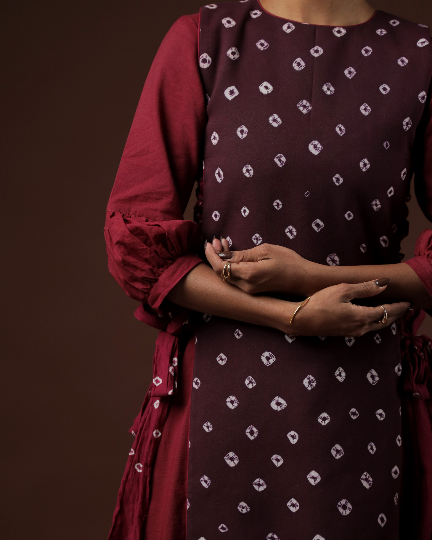 Raga A-line Peasant Dress With Plum Longline Sungudi Panel Vest