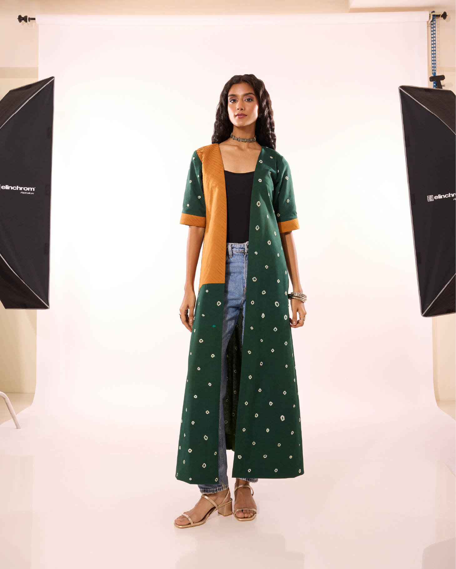 Vaagai Sungudi One-Side Pleated Jacket